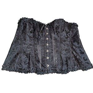 Corset Top Black‎ Jacquard Ruffle Trim Plus Size Bustier 6XL Gothic Steampunk